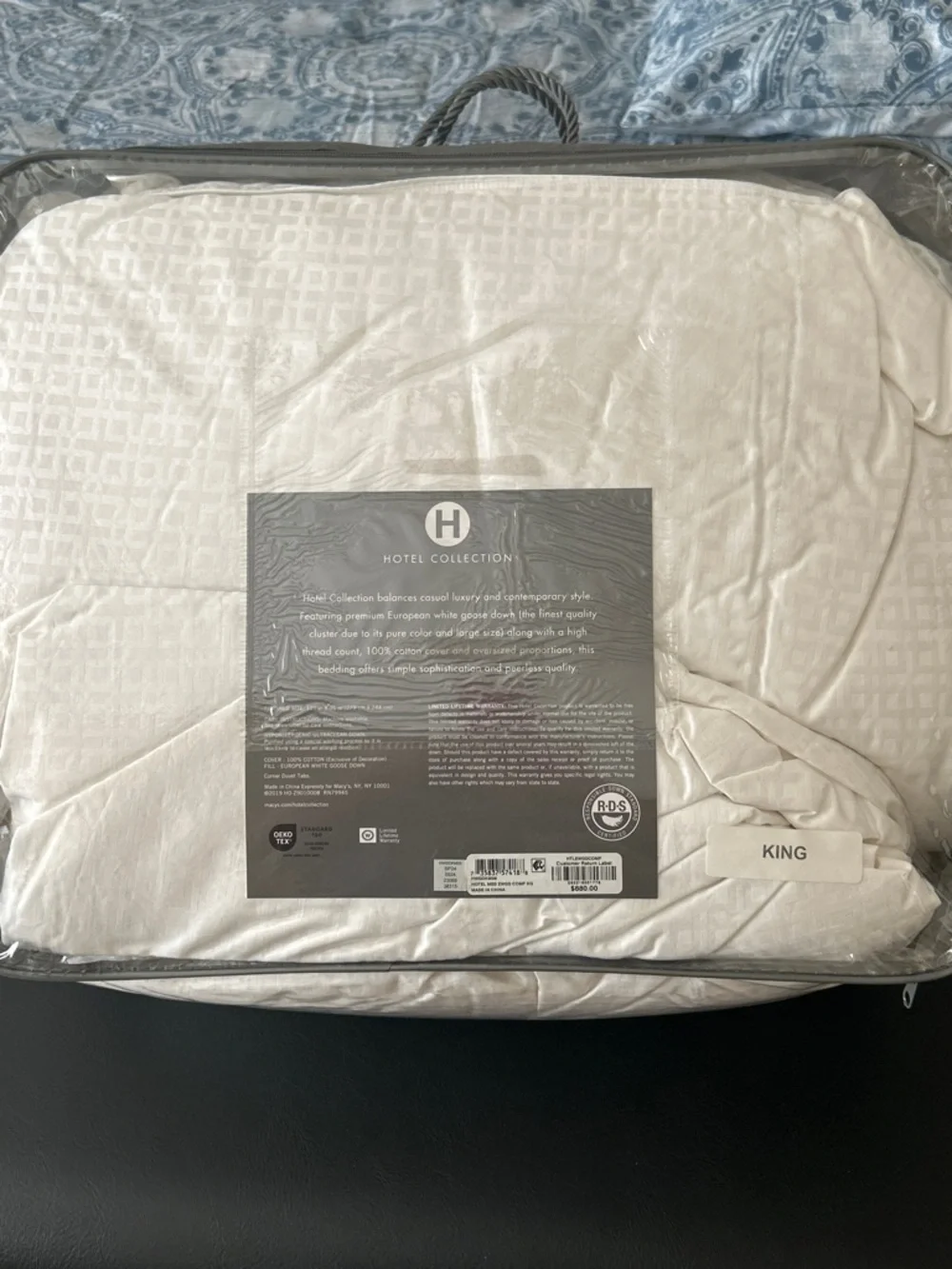 Hotel Collection King Medium Weight European White Goose Down Comforter - NWT